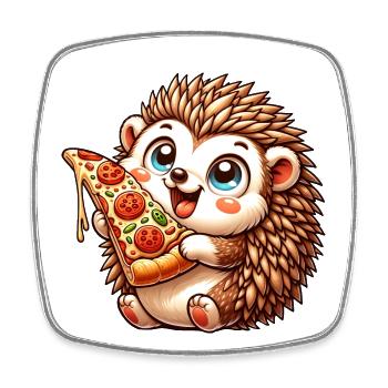 Mignon hérisson pizza amateur de bande dessinée italienne - Magnet carré - blanc - Devant