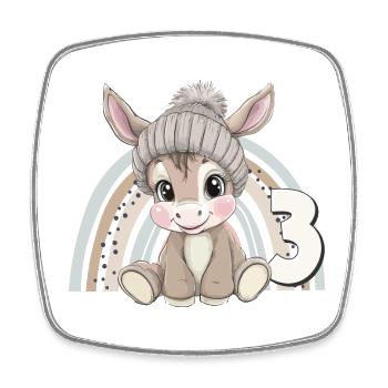 3ème anniversaire âne arc-en-ciel mignon mignon - Magnet carré - blanc - Devant