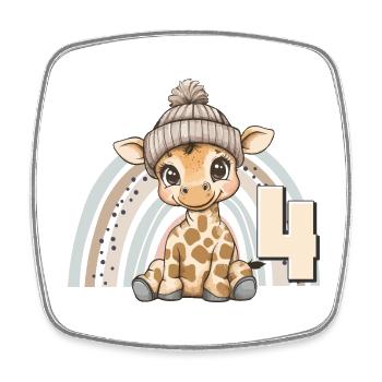 4th Birthday Giraffe Rainbow Cute Cute - Square fridge magnet - white - Front