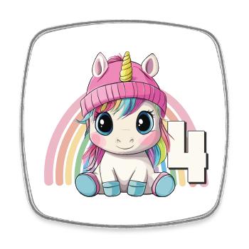 4th Birthday Unicorn Rainbow Cute Cute - Square fridge magnet - white - Front