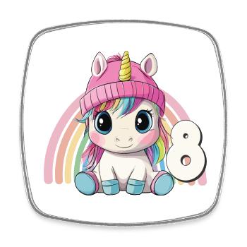 8ème anniversaire Licorne Arc-en-ciel Mignon Mignon - Magnet carré - blanc - Devant
