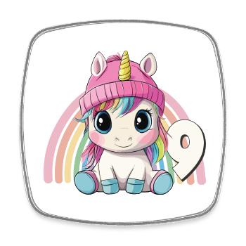 9. Geburtstag Einhorn Regenbogen Süß Niedlich - Viereckiger Kühlschrankmagnet - Weiß - Vorne