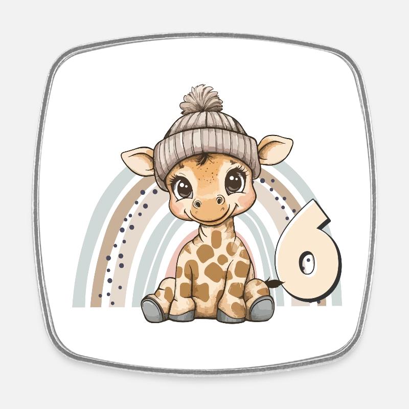 6th Birthday Giraffe Rainbow Cute Cute - Square fridge magnet - white