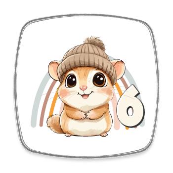 6. Geburtstag Hamster Regenbogen Süß Niedlich - Viereckiger Kühlschrankmagnet - Weiß - Vorne