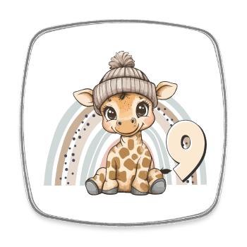 9. Geburtstag Giraffe Regenbogen Süß Niedlich - Viereckiger Kühlschrankmagnet - Weiß - Vorne
