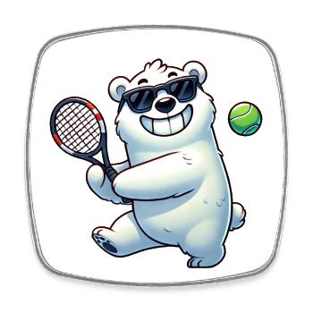 Ours polaire jouant au tennis à la piscine nord animal amusant - Magnet carré - blanc - Devant