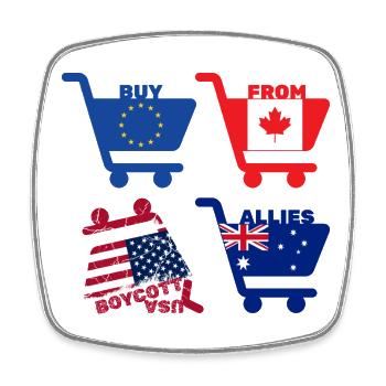 Buy From Allies: Boycott USA, Shopping Carts - Square fridge magnet - white - Front