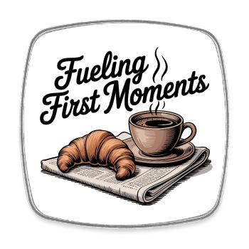 Fueling First Moments – Coffee & Croissant - Square fridge magnet - white - Front