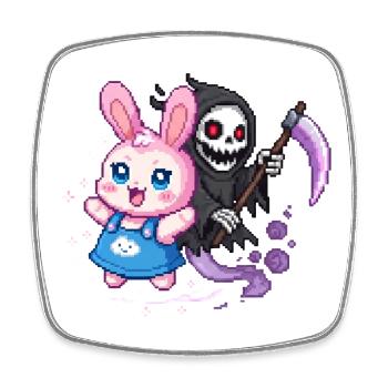 Pastel Goth Bunny Meets Grim Reaper Pixel Art - Square fridge magnet - white - Front