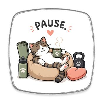 Cat Break: Coffee Break in a Basket - Square fridge magnet - white - Front