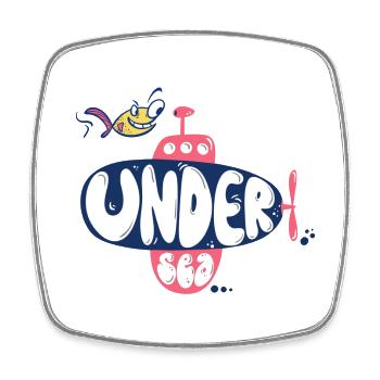 Submarine with fish - Undersea - Square fridge magnet - white - Front