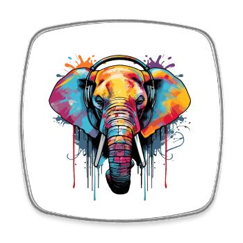 Elefant mit Kopfhörer Musik - Viereckiger Kühlschrankmagnet - Weiß - Vorne