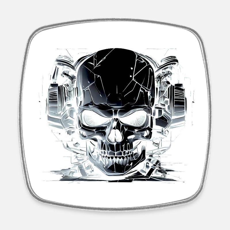 Totenkopf mit Headset - Schwarz Weiß - Viereckiger Kühlschrankmagnet - Weiß