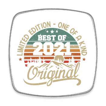 Vintage 2021 Legende – Retro-Geburtstagsgeschenk - Viereckiger Kühlschrankmagnet - Weiß - Vorne