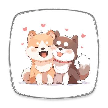 Chiens Amour Câlin Câlin Coeur Mignon Mignon - Magnet carré - blanc - Devant