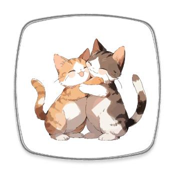 Katzen Liebe Umarmung Kuscheln Herz Süß Niedlich - Viereckiger Kühlschrankmagnet - Weiß - Vorne