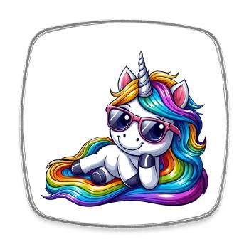 Cool unicorn rainbow riding waves relaxing - Square fridge magnet - white - Front