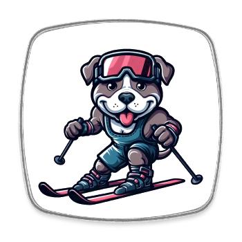 Pitbull Skier Dog Winter Sports Winter Fun - Square fridge magnet - white - Front