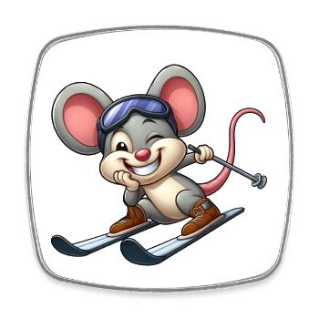 ski souris skieur hiver sports d’hiver dessin animé - Magnet carré - blanc - Devant