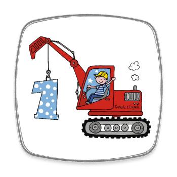 Excavator 1st Birthday - Square fridge magnet - white - Front