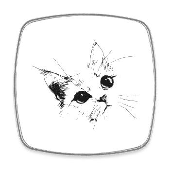Cat Silhouette Outline Drawing Lineart Art - Square fridge magnet - white - Front