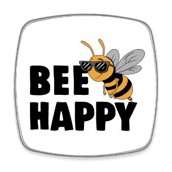 Lustige Biene mit Spruch Bee Happy - Viereckiger Kühlschrankmagnet - Weiß - Vorne