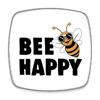 Lustige Biene mit Spruch Bee Happy - Viereckiger Kühlschrankmagnet - Weiß - Vorne