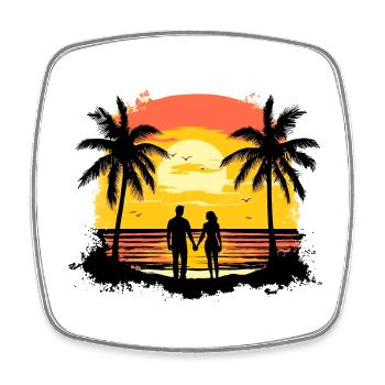 Été Plage Mer Palmiers Vacances Vintage Rétro - Magnet carré - blanc - Devant