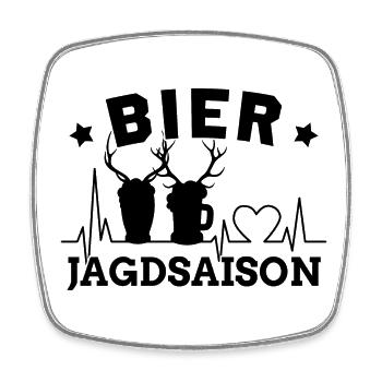 Bier lustige Sprüche Jäger jagen Bierzelt feiern - Viereckiger Kühlschrankmagnet - Weiß - Vorne