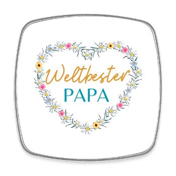 Weltbester Papa! Herz- Blumen Design - Viereckiger Kühlschrankmagnet - Weiß - Vorne