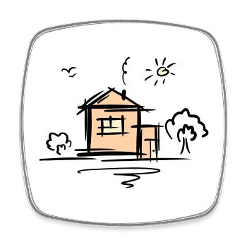 House with trees and sun. Drawing. Scribble. - Square fridge magnet - white - Front