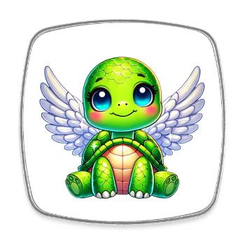 Cute Turtle Angel Wings Cartoon Design - Square fridge magnet - white - Front