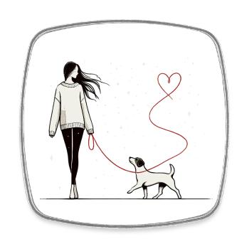 Herzverbindung – Frauchen mit Hund - Viereckiger Kühlschrankmagnet - Weiß - Vorne