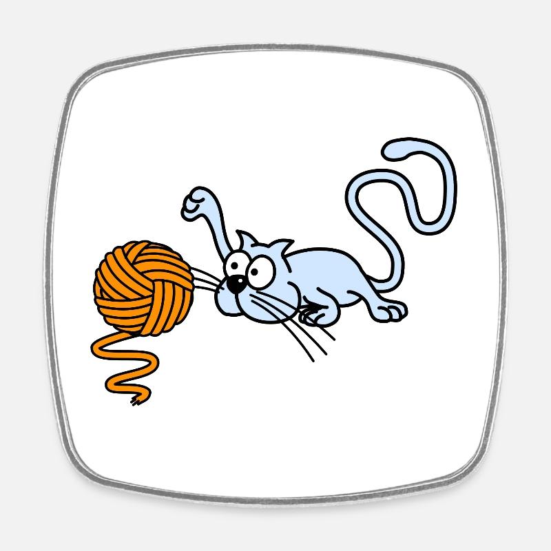 Cat playing with a ball - Square fridge magnet - white