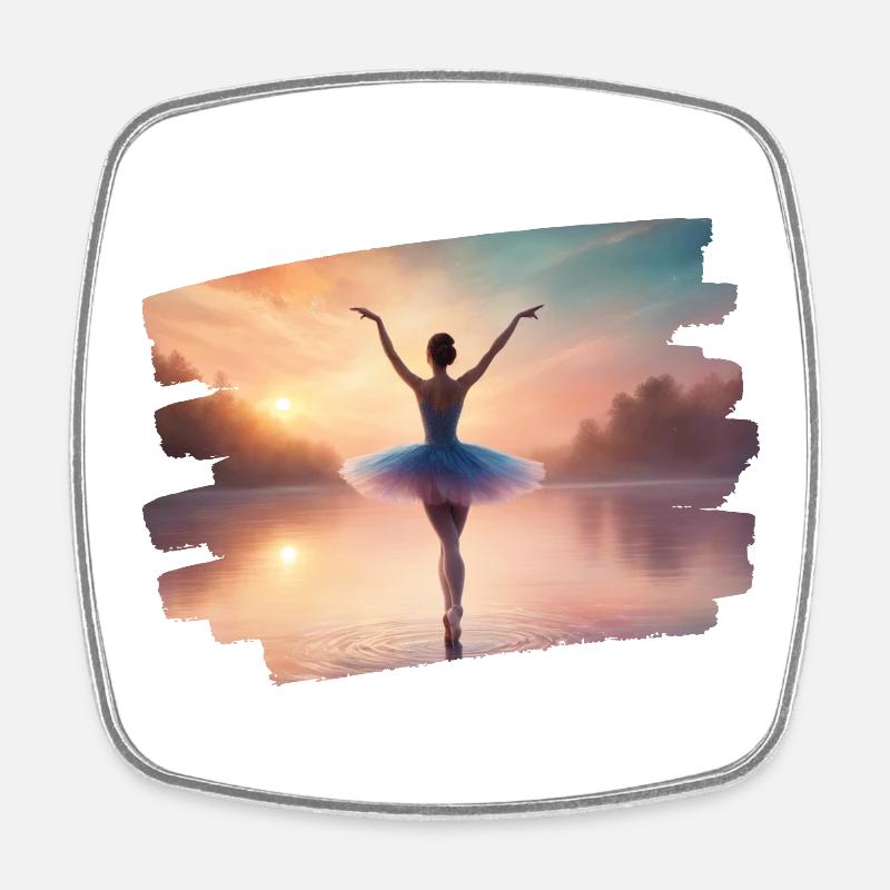 Dancing ballerina on the lake 3 - Square fridge magnet - white