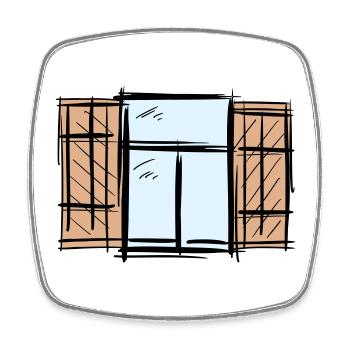 Old Window with Shutters Hinged Shutters Drawing - Square fridge magnet - white - Front