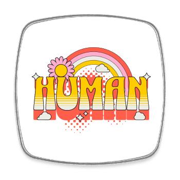 Humain Humain Arc-en-ciel Fleur Hippie Vintage Rétro - Magnet carré - blanc - Devant