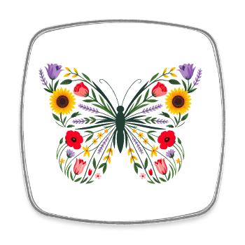 Women's Floral Butterfly Silhouette - Square fridge magnet - white - Front