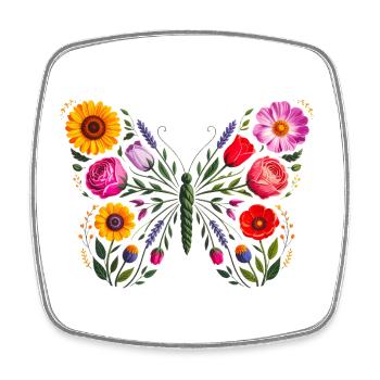 Women's Floral Butterfly Silhouette - Square fridge magnet - white - Front