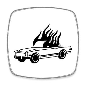 Auto in Flammen - Oldtimer - Viereckiger Kühlschrankmagnet - Weiß - Vorne