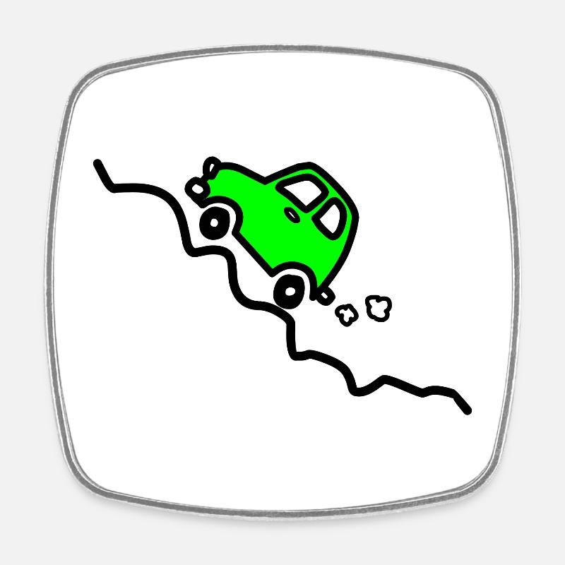 Green car going up a hill - Square fridge magnet - white