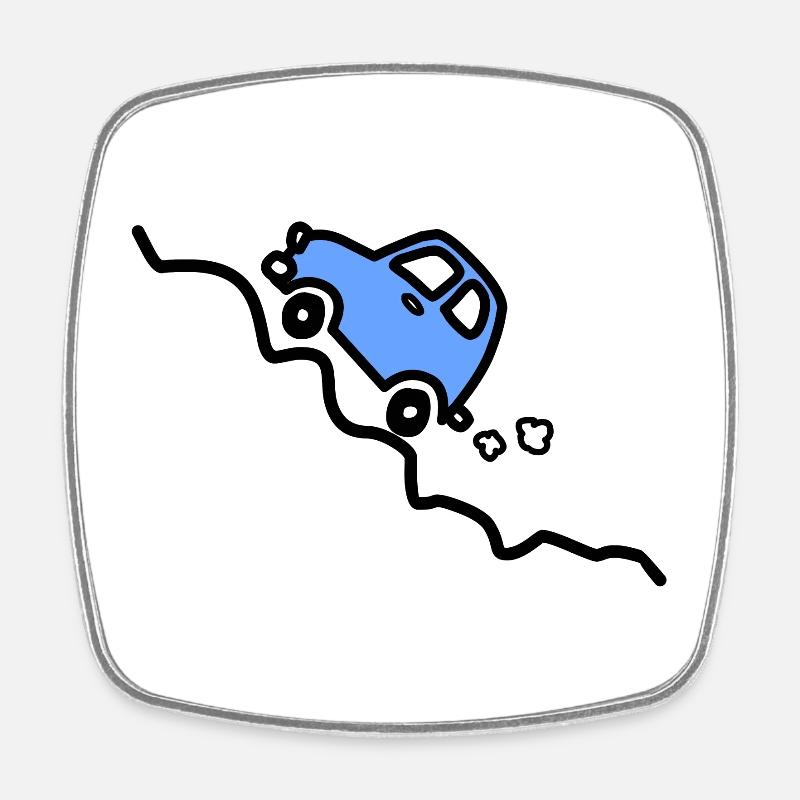 Blue car going up a hill - Square fridge magnet - white