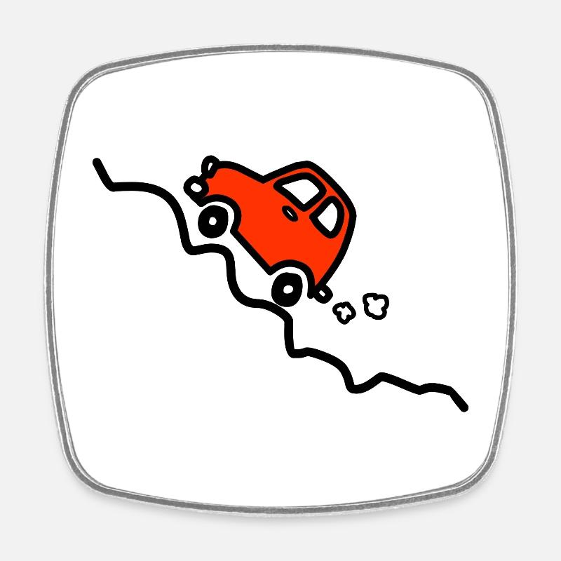 Red car going up hill - Square fridge magnet - white