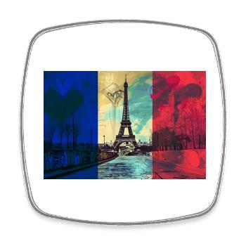 Paris Skyline Tour Eiffel France Drapeau Drapeau - Magnet carré - blanc - Devant
