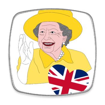 British Queen Elizabeth II with Union Jack - Square fridge magnet - white - Front