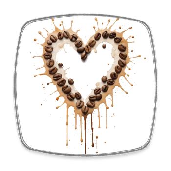 Herzförmige Kaffeebohnen - Aromatische Liebe - Viereckiger Kühlschrankmagnet - Weiß - Vorne