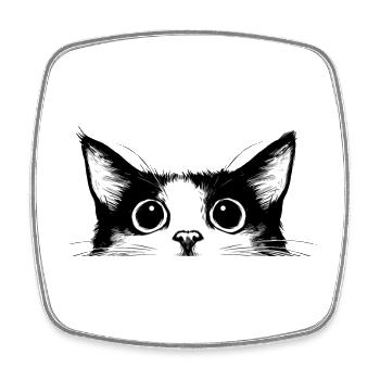 Katze Katzenkopf Schwarz Weiß Gezeichnet Cartoon - Viereckiger Kühlschrankmagnet - Weiß - Vorne