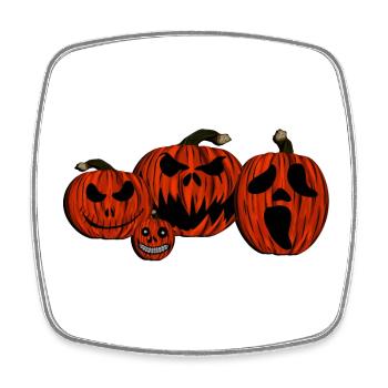 Spooky Halloween | Funny pumpkins and spider net - Square fridge magnet - white - Front