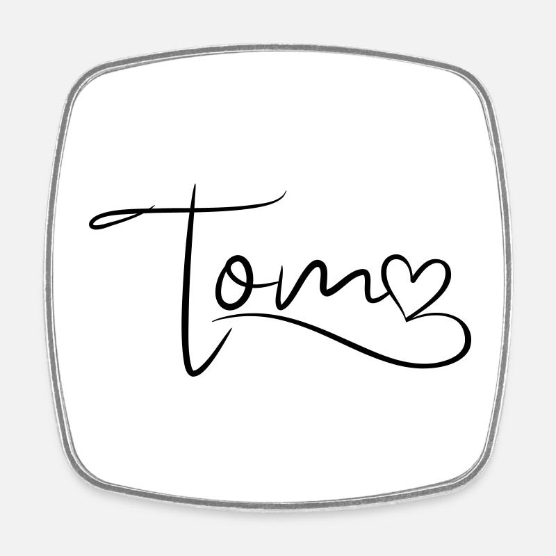 Tom Name Vorname Herzdekor - Viereckiger Kühlschrankmagnet - Weiß