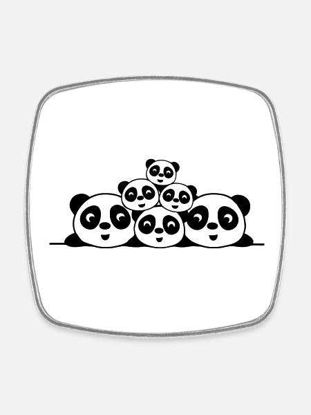 Family Pandas 2 parents 4 children - Square fridge magnet - white